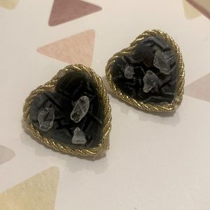 Hand painted wooden heart stud earrings